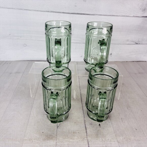 Vintage Anchor Hocking Ribbed Handled Green Glass Mugs Drinking Glasses Set of 4 - Picture 6 of 16